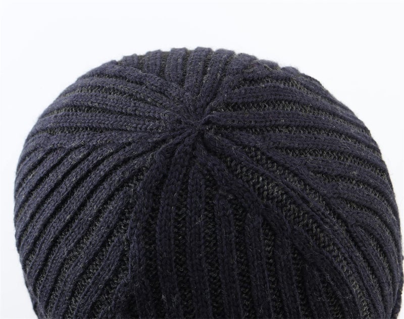 Connectyle Outdoor Classic Bassic Men 's Warm Winter Hats Thick Knit Long Cuff Beanie Cap with Lining, 55 60cm, Navy Blue - Image 3